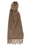 Max Mara Cashmere Scarf With Fringed Edges And Embroidered Logo In Brown