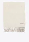Max Mara Embroidered Hem Fringe Scarf For Women In Beige