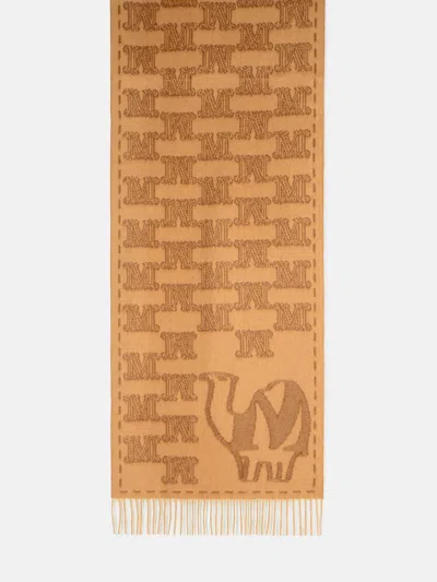 Max Mara 'wsteddyc' Camel Jacquard Cachemire Stole In Brown