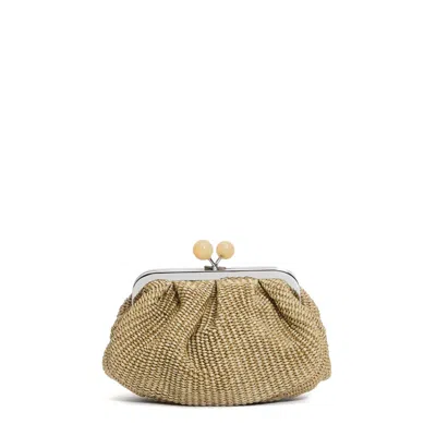 Max Mara X Weekend Gathered Raffia Clutch With Metallic Frame