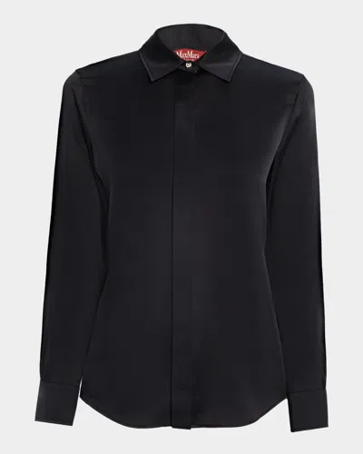 MAX MARA XERO BUTTON-DOWN SILK SATIN SHIRT