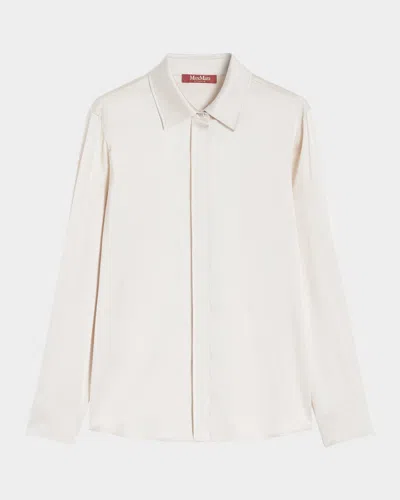 Max Mara Xero Button-down Silk Satin Shirt In White