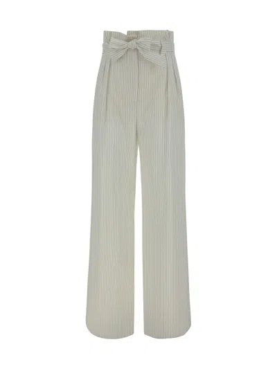 Max Mara Xero Belted Pinstriped Cotton And Silk-blend Wide-leg Trousers In Bianco Nero