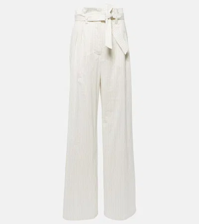 Max Mara Xero Pinstripe Cotton And Silk Palazzo Pants In White