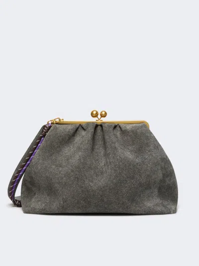 Max Mara Xxl Textured Suede Pasticcino Bag In Dark Grey