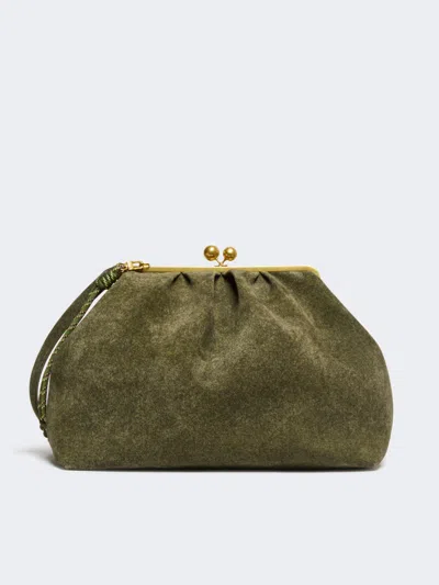 Max Mara Xxl Textured Suede Pasticcino Bag In Olive Green