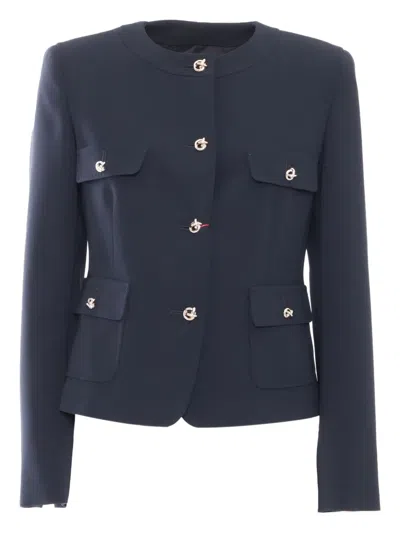 Max Mara Tailored Black Yana Jacket With Decorative Gold-tone Buttons In Blue