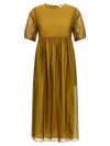 Max Mara Sheer Overlay Gathered Waist Dress In Green