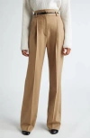 Max Mara Zac Belted Virgin Wool Wide Leg Trousers In Camel