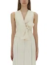 Max Mara Fitted Sleeveless Top Bow Detail In Neutral