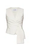 Max Mara Sleeveless V-neck Vest Tie Detail In White