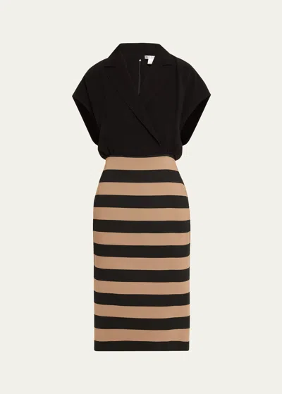 Max Mara Zampino Stripe Wrap Dress In Black