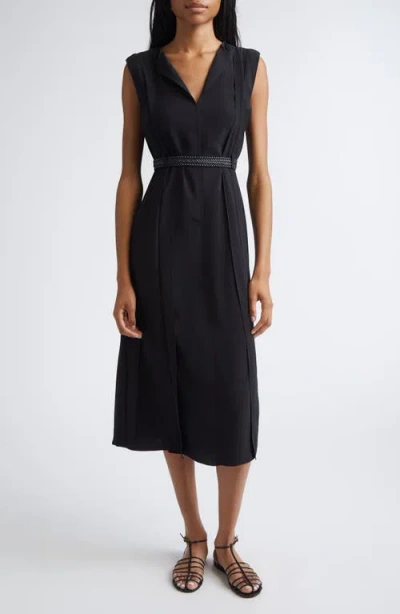 Max Mara Zannata Belted Matte Satin Midi Dress In Black