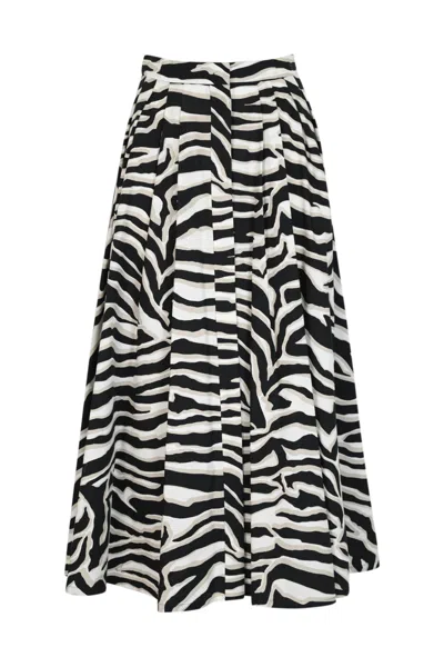 Max Mara Pleated Printed Cotton Skirt In White And Black
