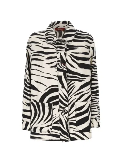 Max Mara Zebra-print Button-up Jacket In Black
