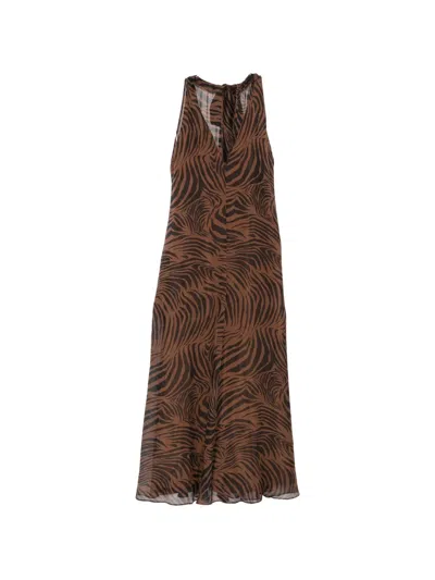 Max Mara Alice Zebra-print Silk Halter Maxi Dress In Brown