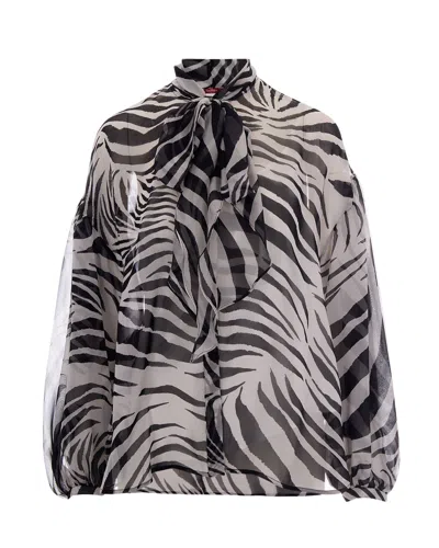 Max Mara Studio Silk Blouse With Animal Print In Black