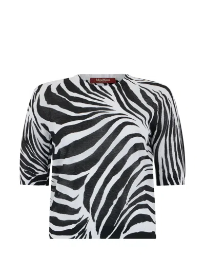 Max Mara Studio Animal Print Sweater With Short Sleeves In Black