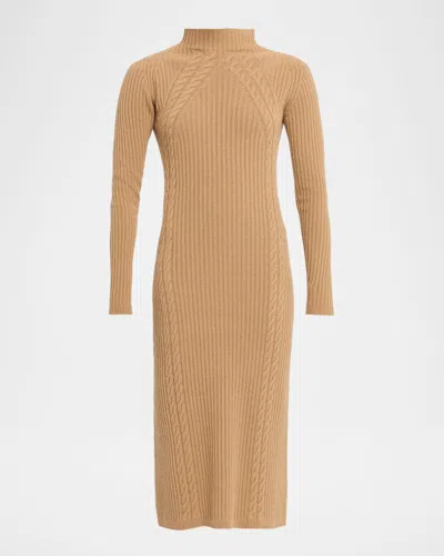 Max Mara Zelanda Turtleneck Wool-cashmere Midi Dress In Brown