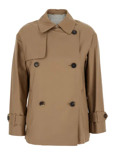 MAX MARA MAX MARA 'ZENO' BEIGE DOUBLE-BREASTED TRENCH COAT WITH WIDE COLLAR IN COTTON BLEND WOMAN