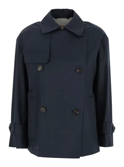 MAX MARA MAX MARA 'ZENO' BLUE DOUBLE-BREASTED TRENCH COAT WITH WIDE COLLAR IN COTTON BLEND WOMAN