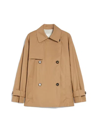 Max Mara Zeno Short Trench Coat In Water-repellent Twill In Brown