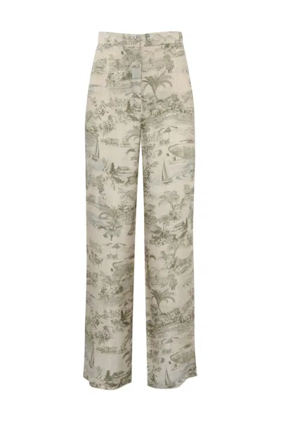 Max Mara Zeus Trousers In Printed Twill In Nude/grigio