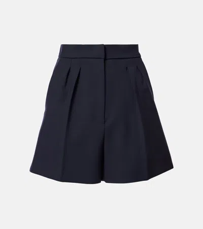 Max Mara Zic High-rise Wool-blend Canvas Shorts In Blue