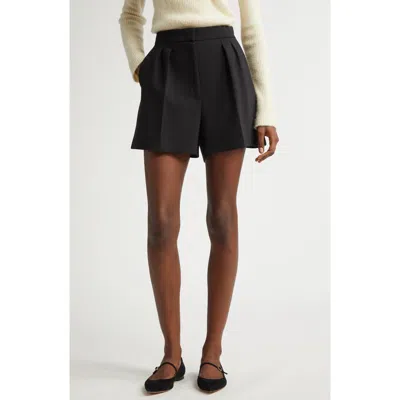 Max Mara Zic Pleated Stretch Virgin Wool Shorts In Black