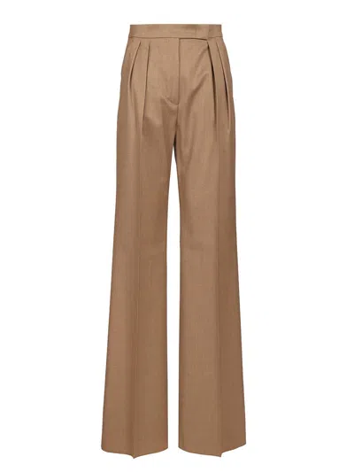 Max Mara Zimino Double Pleats Wool Pants Trousers Brown