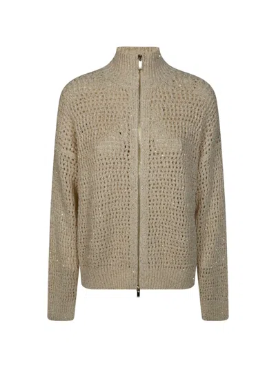 Max Mara Zip Cardigan In Brown