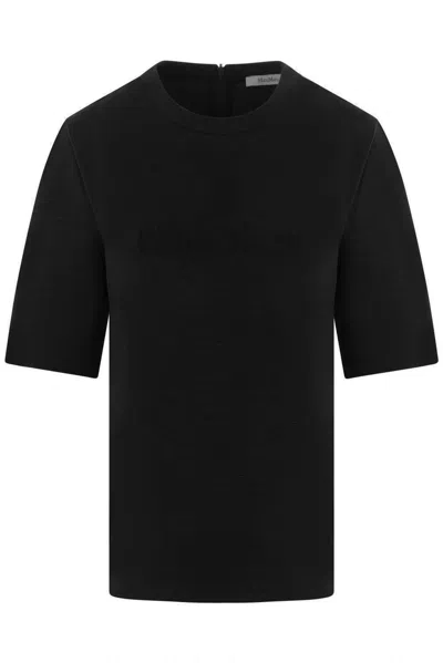 Max Mara Zip Detailed Crewneck T-shirt In Black