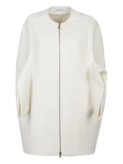 Max Mara Placido Zip-up Crewneck Coat In White