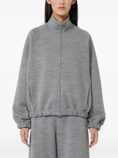 Max Mara Frine Wool Blend Zip-up Sweatshirt In Gray