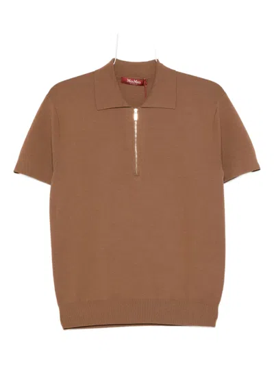 Max Mara Zip-neck Short-sleeve Top In Brown