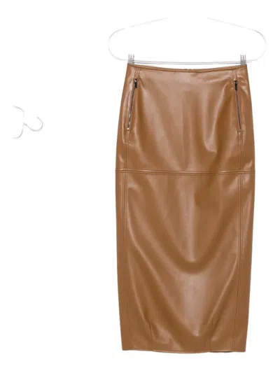 Max Mara Zip-pocket Faux-leather Skirt In Brown