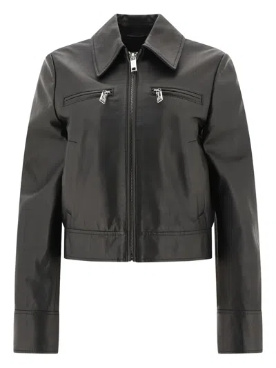 Max Mara Zip-up Leather Jacket In Black