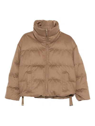 Max Mara Zip-up Puffer Jacket In Brown