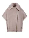Max Mara Tebe Teddy Cape In Light Grey Wool In Beige