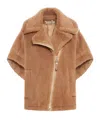 Max Mara Teddy Fabric Biker Jacket Cape In Brown