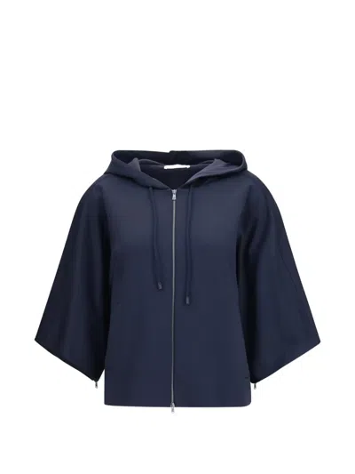Max Mara Zip-up Flared-sleeve Hoodie In Blue