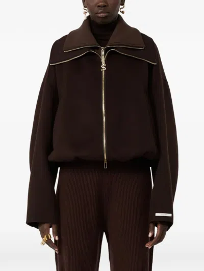 Max Mara Zip-up Virgin Wool Coat In Brown