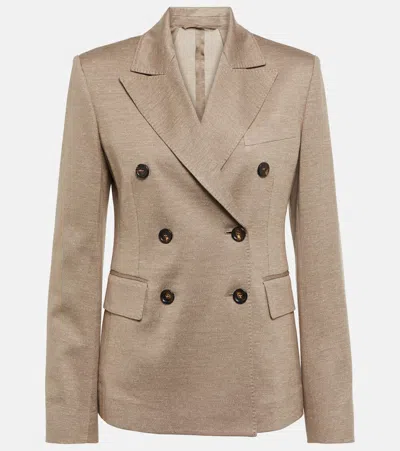 Max Mara Zirlo Cotton And Linen Double-breasted Blazer In Brown