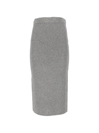 Max Mara Zucca Ribbed-knit Midi Skirt In Gray