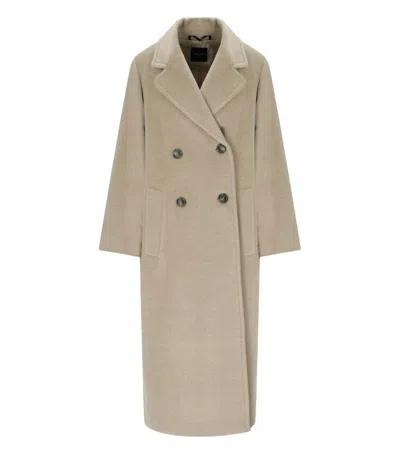 Max Mara Zufolo Light Beige Double-breasted Coat In Animal Print