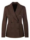Max Mara Double Breasted Check Pattern Jersey Jacket In Brown