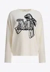 Max Mara Wool And Cashmere Pullover With Velvet Effect Embroidery Clothing In Neutral