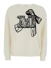 Max Mara 'zurlo' White Sweater With Dropped Shoulders And Logo Embroidery On The Front In Wool And C