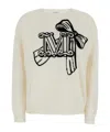 Max Mara 'zurlo' White Sweater With Dropped Shoulders And Logo Embroidery On The Front In Wool And Cashmere