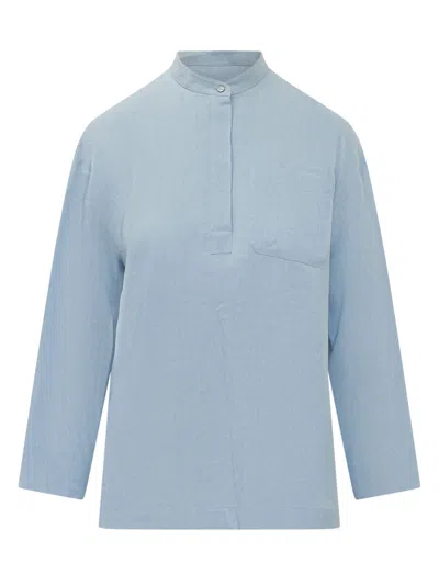 Max Mara's Max Mara`s Chic Mini Shirt With Neckline Detail And Pocket In Azzurro Breeze